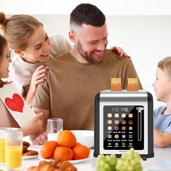 2 Slice Toaster Touch Screen, Stainless Steel Toasters Digital Timer 2 Slot Toasters, 8 Shade Settings 6 Bread Types for Bagel, Cancel, Defrost (Red)