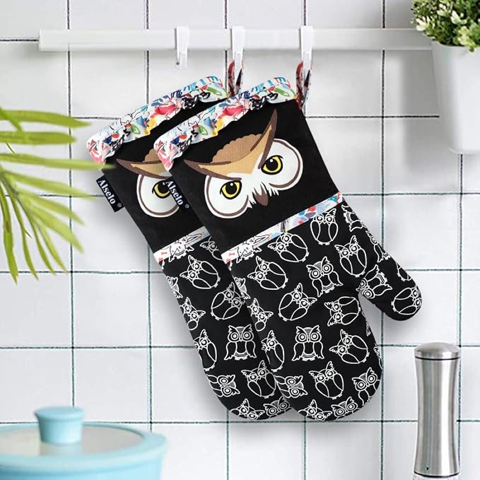Alselo Oven Mitts, 7"x13.5", 1 Pair | Silicone, Printed, Kitchen Mittens