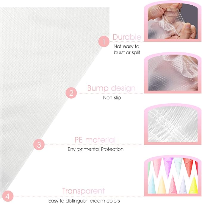 VolksRose 100Pcs Disposable Piping Bags, 16 inch Anti Burst and Non-Slip Pastry Bags, Thicken Cake Decorating Bags Icing Piping Bags for Cake Cupcakes Cookies Frosting, White