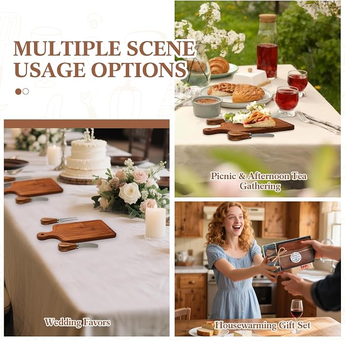 1 Set Bridal Shower Favor Prizes Charcuterie Board,Carbonized Color | Wood Cheese Board with Knife Fork Thank You Tag, Gift Box for Guests, Valentines Wedding Baby Shower Party Favors