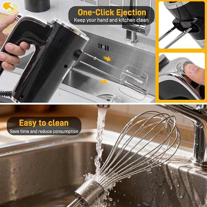 Electric Hand Mixer, Handheld Mixer with LCD Display and Storage Base | 5 Speeds & Turbo, One-Button Eject, 2 Beaters, 2 Dough Hooks, 1 Whisks, Kitchen Blender for Eggs, Cream, Dough, Baking