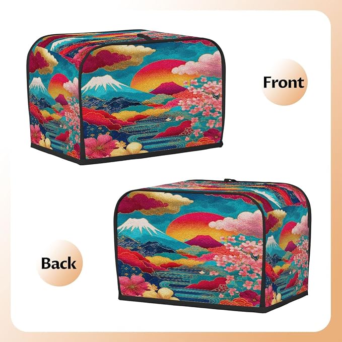2 Slice Toaster Cover Colorful Japanese Mountains Toaster Covers Two Slice Wide Slot Waterproof and Dustproof Covers for Wide Slot Toasters and Small Appliances Kitchen Decor Gifts