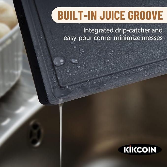 Kikcoin Plastic Cutting Boards for Kitchen, 3-Piece Large Cutting Board Set Dishwasher Safe Chopping Boards with Non-slip Feet and Juice Grooves, Gray