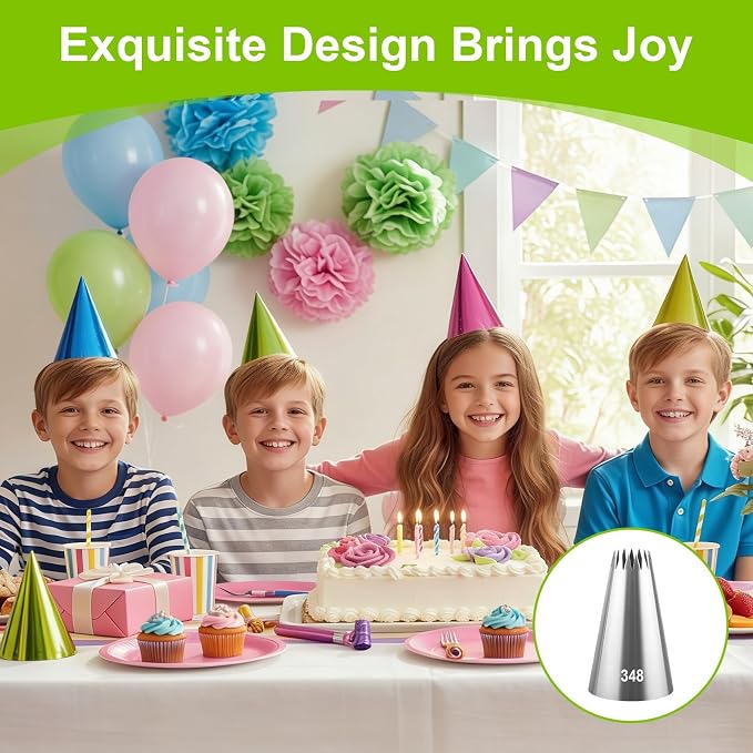 6 Pcs Large Piping Tips Set, Stainless Steel Frosting Piping Kit with 25mm Coupler, Cake Decorating Tips for Cupcakes Cookies Buttercream Flowers Pastry and Baking (1A/1E/347/348/356)