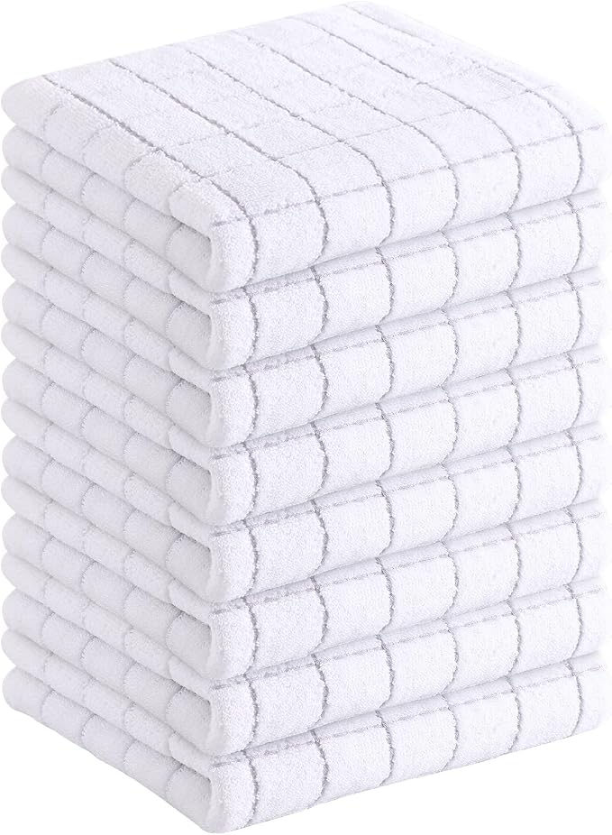 Homaxy 100% Cotton Terry Kitchen Towels, 8 Pack, White | Ultra Soft and Absorbent Dish Towels for Kitchen, Suitable for Drying and Washing Dishes