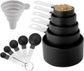 Measuring Cups and Spoons Set of Huygens Kitchen Gadgets 10 Pieces, Stackable Stainless Steel Handle Measuring Cups for Measuring Dry and Liquid Ingredient (Black)