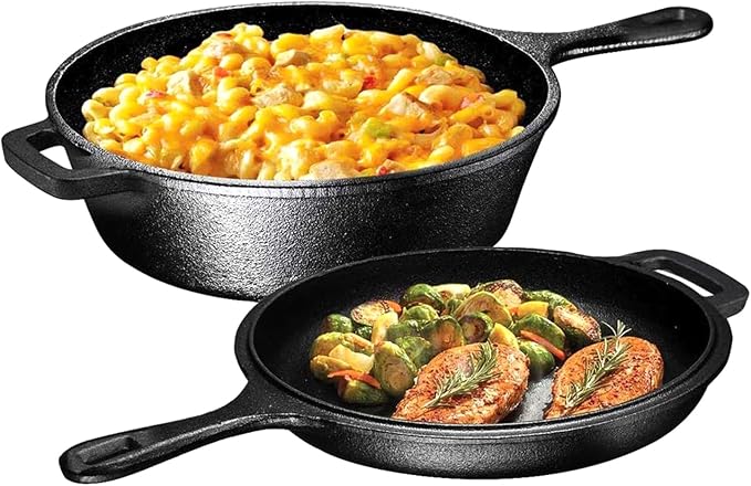 Pre-Seasoned Cast Iron 2-in-1 Combo Cooker with 3.2 Quart Dutch Oven Deep Fry Pan and 10.25 inch Skillet