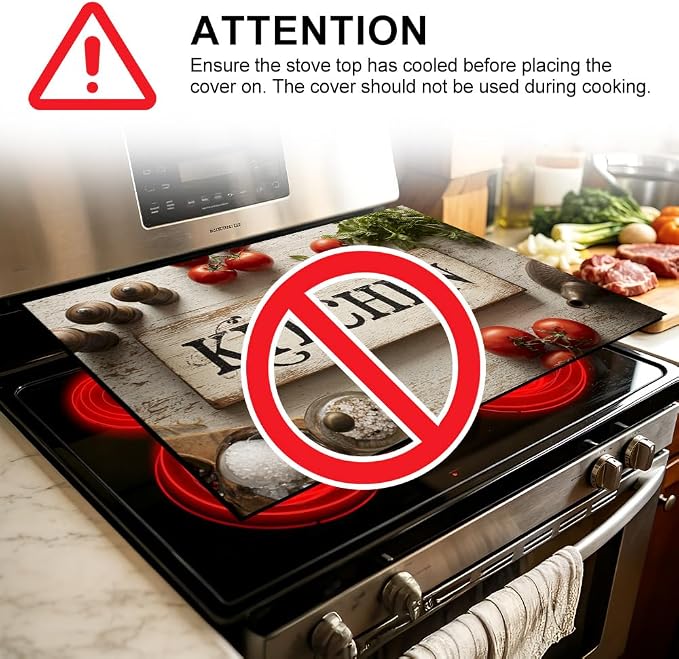 Rustic Kitchen Sign Stove Top Cover 28.35x20.47 in Non Slip | Heat Resistant Cooktop Protector Mat with Non-Slip Backing, Scratch Protection and Countertop Drying Mat.