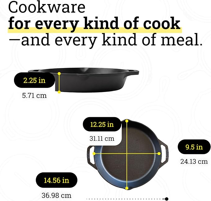 Lodge L10SKL Cast Iron Dual Handle Pan, 12 inch, Black