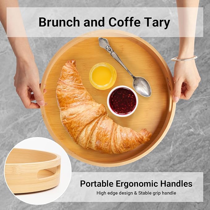 14in Bamboo Lazy Susan Organizer for Cabinet | Spice Turntable Organizer for Kitchen, Round Rotating Serving Tray Turntable Seasoning Organizer for Table Top