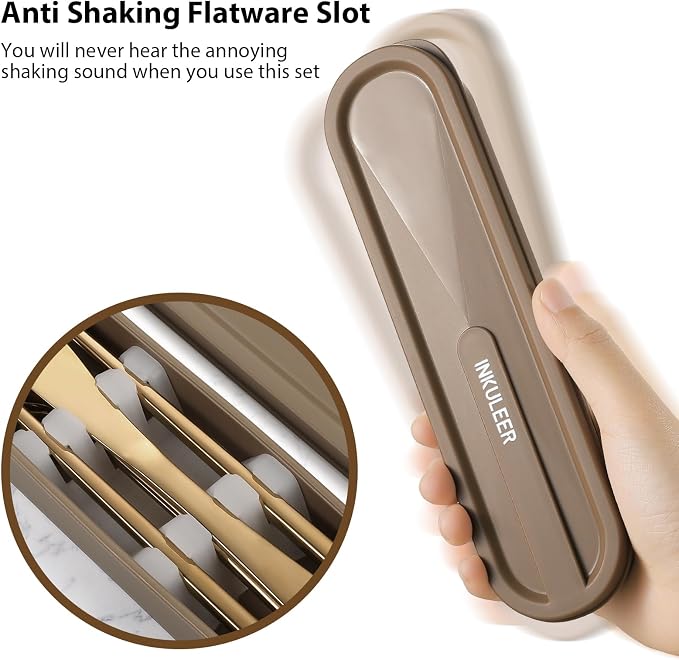 iNKULEER Travel cutlery set, 18/8 stainless steel cutlery, Reusable utensils set with case, Portable Silverware Lunch Box for Camping and Office (Rose Gold/knife set)