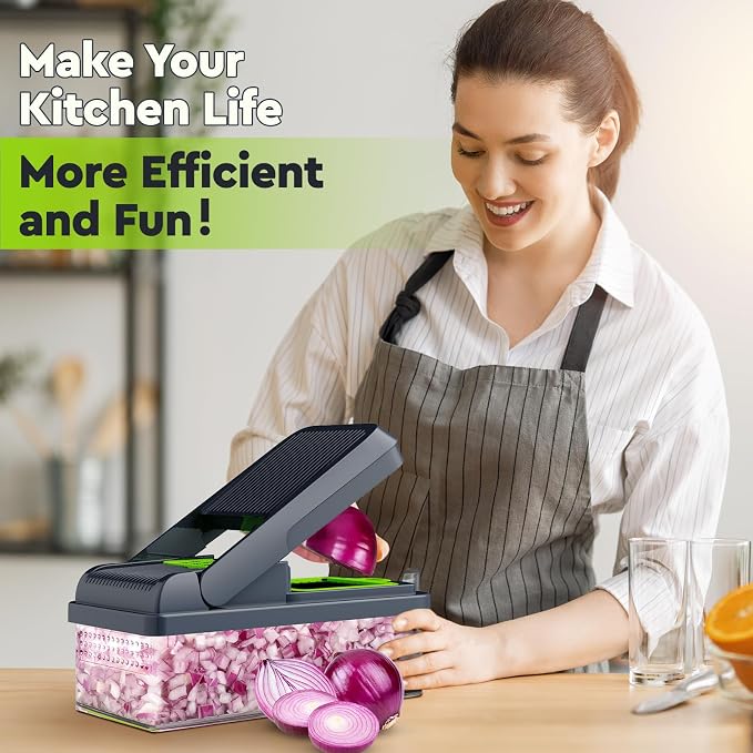 MealHelper 15-in-1 Vegetable Chopper, Food Veggie Chopper With Container | Kitchen Prep Tool, Cheese Grater, Home Essentials & Kitchen Gadgets, with Sharp Stainless Steel Blades(10 Blades, Green)