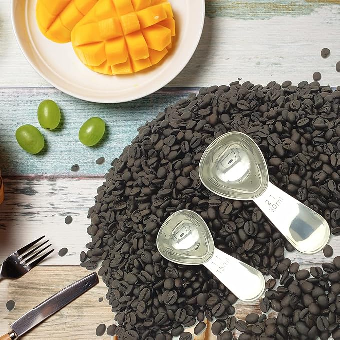 CoaGu Coffee Scoop Set: 15ml & 30ml (1Tbsp & 2Tbsp) 18/8 Stainless Steel Tablespoons for Precision Coffee Brewing and Baking