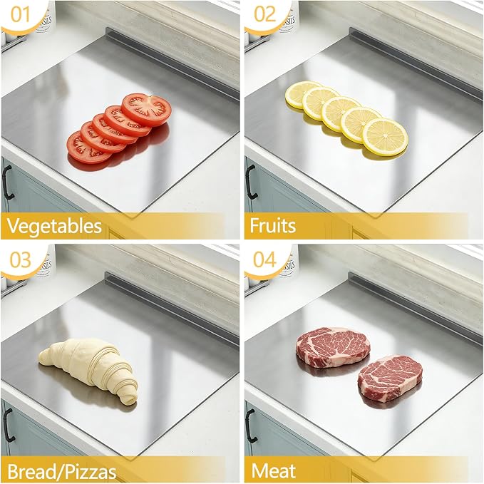 Square 304 Stainless Steel Cutting Board for Kitchen, Metal Kneading Cutting Board Mats, Chopping Board for Pizza Dough, Baking, Meat, Fruits and Vegetables Non Toxic (19.6"×19.6"(50×50cm))