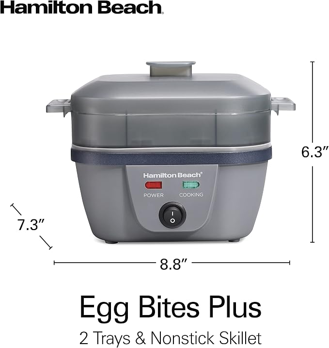 Hamilton Beach 6-in-1 Electric Egg Cooker for Hard Boiled Eggs, Sous Vide Style Egg Bite Maker and Poacher, 5.25” Non-Stick Skillet for Omelets, Scrambling & Frying, Grey (25510) | Sous Vide Style Egg Bite Maker | Egg Poacher | 5.25” Non-Stick Skillet ...