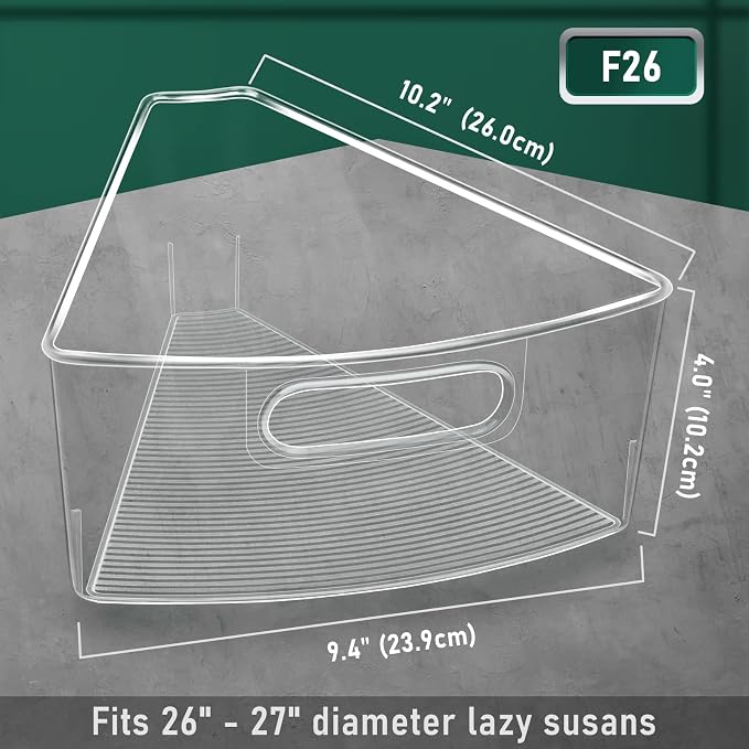 Lazy Susan Cabinet Organizer Bins for 26"/ 28"/ 32" Diameter | Corner Organizer, Plastic Cabinet Storage Bin, 1/8 Wedge - Food Safe, BPA Free, with Non-Slip Pads (for 26" Diameter, 8 Pack)