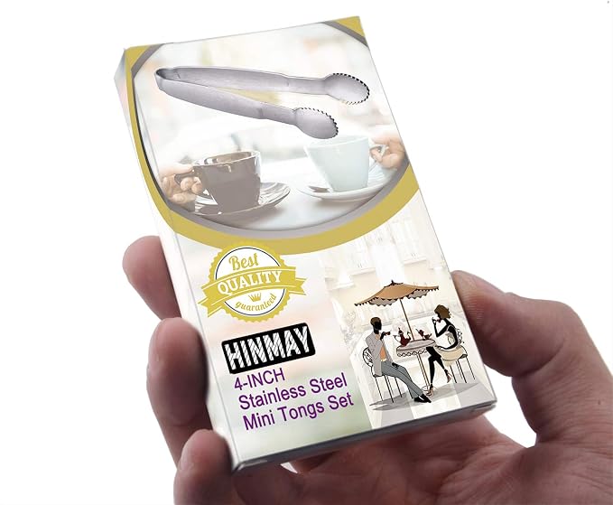 HINMAY Sugar Tongs 4" Mini Serving Tongs Stainless Steel Tongs, Set of 4 | Stainless Steel Tiny Tongs for Appetizers, Tea Party, Coffee Bar, Desserts