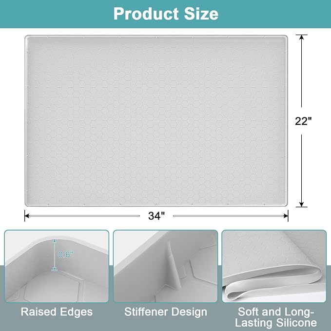 Under The Sink Mat Waterproof, Under Kitchen Sink Mat and Protector for 34" x 22" Cabinets, Under Sink Tray Organizer, Shelf Liner Cabinet Liner for Bathroom, Kitchen and Dining Room, Light Gray
