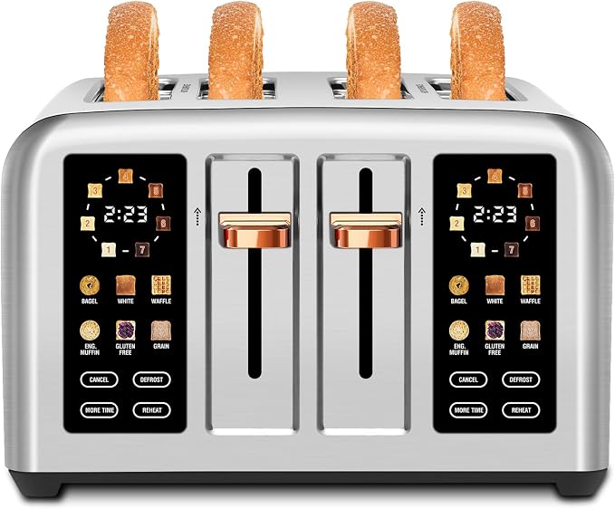 SEEDEEM 4-Slice Touchscreen Toaster, Stainless, 7 Shade, 1800W, Silver