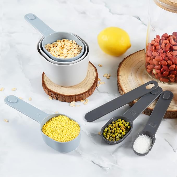 Stackable 10-Piece Measuring Cups and Spoons Set with Lids | BPA-free & dishwasher safe. Kitchen gadgets for cooking & baking. Dust-proof nested utensils for dry or liquid food