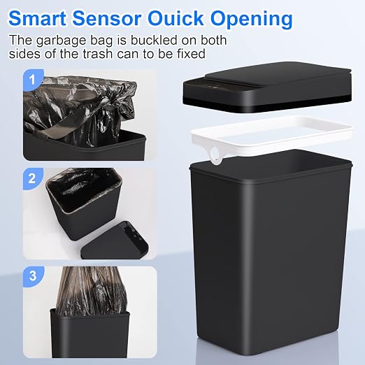 Anborry Bathroom Automatic Trash Can 2 Pack 2.2 Gal & 4 Gal Touchless Motion Sensor Small Garbage Can with Lid Smart Electric Narrow Garbage Bin for Bedroom Office Kitchen (Black)