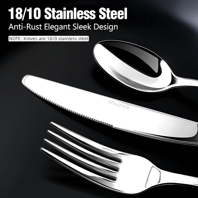 18/10 Silverware Set for 8, 40 Piece Stainless Steel Flatware Set Cutlery | Rust Proof Mirror Polished knives Forks Spoons Utensils, Dishwasher Safe for Dinner Home Kitchen,Wedding Party