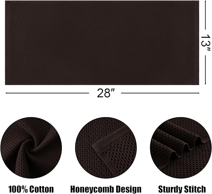 Kitinjoy 100% Cotton Waffle 4-Pack Kitchen Towels, 13" x 28", Dark Brown | Super Soft, Ultra-Absorbent, Fast Drying, lightweight, Quick Drying Kitchen Hand Towels