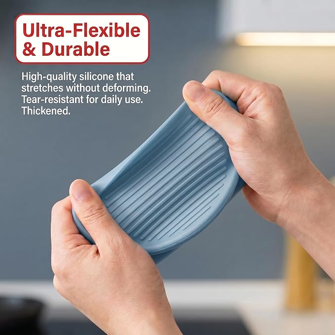 Silicone Kitchen Oven Mitts Set, Finger Protector Cooking Pinch Grips Pot Holder Toaster Hot Plate Gripper Oven Accessories,BBQ Baking Mittens Heat Resistant Gloves,2 Pairs（Nordic Blue Gray）