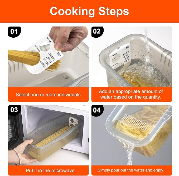 Microwave Pasta Cooker with Strainer Lid & Built-in Measuring Card | Quickly Cook 1-4 Servings-No Mess, Sticking or Waiting for Boil, Pasta Cooker in Microwave for Dorm, RV,Kitchen & Quick Meals