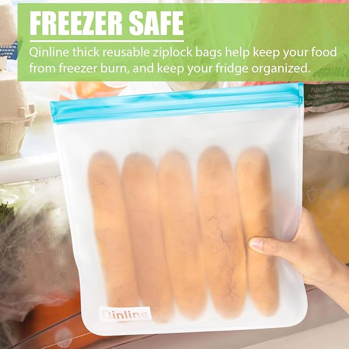 Reusable Gallon Food Storage Bags - 10 Pack Extra Thick Gallon Freezer Leakproof Plastic Free Lunch Bag