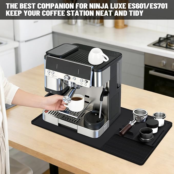 Silicone Coffee Mat Compatible with Ninja Luxe Espresso Coffee Machine ES601/ES701 & Most Home Espresso Machines - 23"x15" Anti-Slip Heat-Resistant - Maker Bar | Tamping Mat | Top Mat (3-in-1)