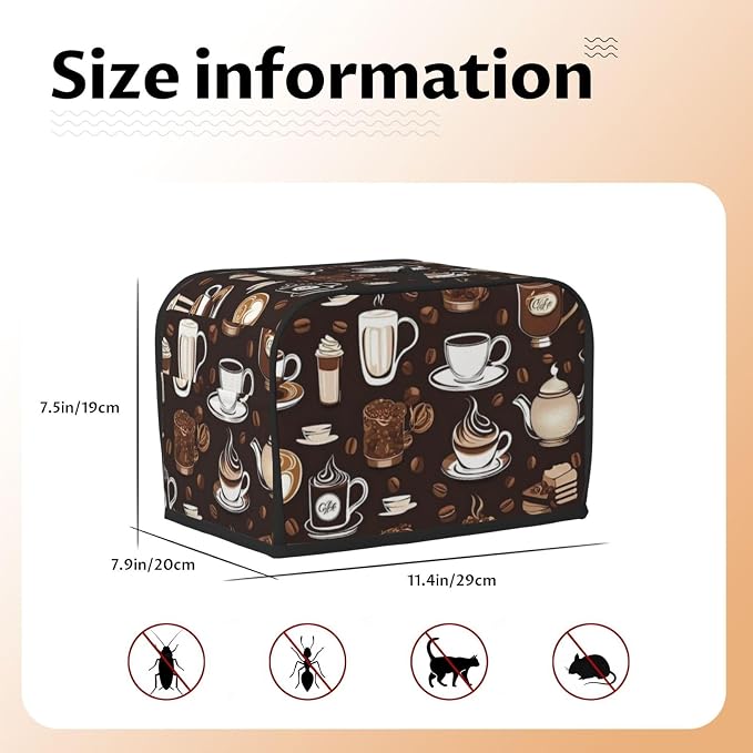 Toaster Cover 2 Slice with Coffee Pattern Dustproof Bread Maker Cover Fingerprint Bakeware Protection Wide Slot Toaster Bag Reusable Kitchen Small Appliance Cover