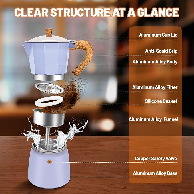 3 Cup Aluminum Espresso Stovetop Moka Pot Express Coffee Maker Percolator Italian Classic Mocha Coffee Machine for Italian and Cuban Cafe Brewing for Home & Camping 150ml 5oz