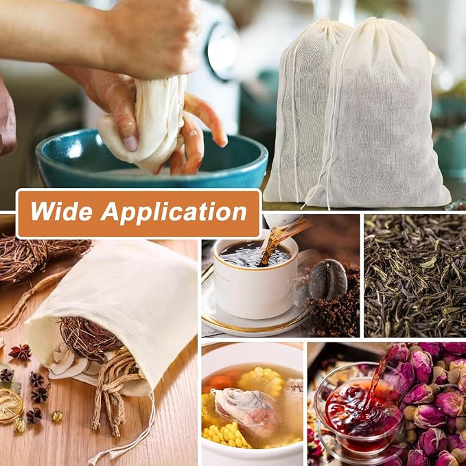 YQL Large Spice Bags for Cooking, 30PCS 5.9x7.8 Inch Reusable Soup Bags | Muslin Drawstring Bags for Soup Stock, Herbs, Spices, Tea, Coffee, Cheesecloth Straining and Cooking