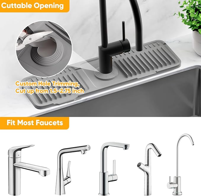 17.7'' Faucet Mat for Kitchen Sink Splash Guard[7° Slope Fast Self-draining][Snap Lock Fit] Folding Kitchen Sink Faucet Mat Splash Guard Kitchen Sink Area Water Splash Guard Behind Faucet Draining Mat