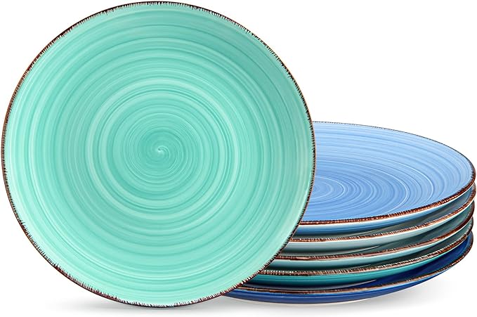 vancasso Bonita 10.5 Inch Ceramic Dinner Plates Set of 6, Cool Colors | Microwave and Oven Safe, Durable Glaze Resists Scratches and Chips, Set of 6 Stackable, Colorful Bonita Design, Salad Plates