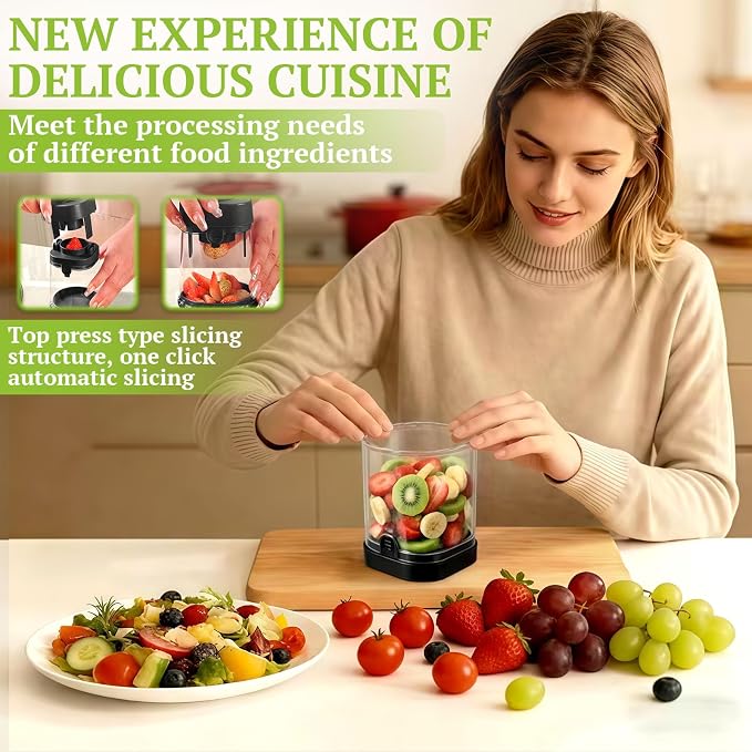 Hendiy Strawberry Slicer, Black, 1-Pack | Stainless Steel Blades, Egg & Fruit Slicer Cup, For Banana, Cucumber, Mushroom, ABS Detachable, Precision Berry Cutter Tool