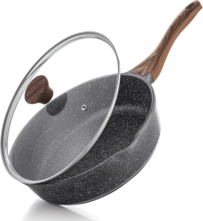 SENSARTE Nonstick Skillet, Deep Frying Pan 10/11/12-inch, Saute Pan with Lid, Stay-cool Handle, Healthy Stone Cookware Cooking Pan, Induction Compatible (10-Inch/3.5QT)
