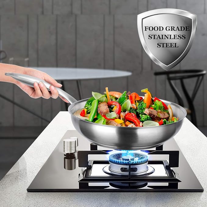 Duxtop Professional Stainless Steel Fry Pan, Induction Ready Cookware with Impact-bonded Technology, 9.5 Inches | Searing and Frying, Heavy Base Helps Deliver Consistent Heating, Stay-Cool Handle
