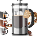 Veken French Press Coffee Maker,No Plastic Touching Cafe,34oz 1L Cafetera | Heat Resistant Thickened Borosilicate Glass Stainless Steel Brewer,Pot for Kitchen,Travel,Camping,Tea,Gifts,Silver
