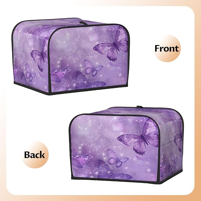 4 Slice Toaster Cover Butterfly Purple Pastel Dust Proof Washable Kitchen Appliance Cover with Pocket, Oxford Fabric Countertop Toaster Protector for Standard Toasters Small Appliances