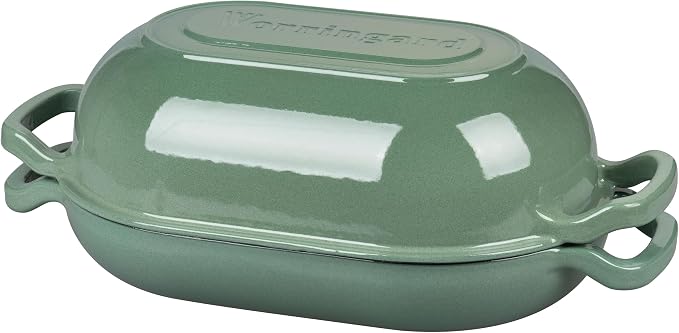 VORRINGARD Enameled Cast Iron Sourdough Bread Oven, Dutch Oven, Loaf Cast Iron Bread Pan for Homemade Bread Baking, Meatloaf Pan with Lid, 5QT, Sage Green