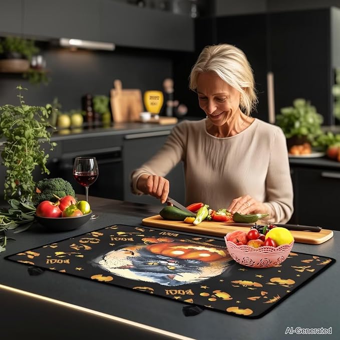 Halloween Cat Pumpkin Stove Top Cover for Electric Stove, Induction Silicone Cooktop Mat, Customized Electric Stove Top Protector Mat Design Your Own Cover Halloween Decor