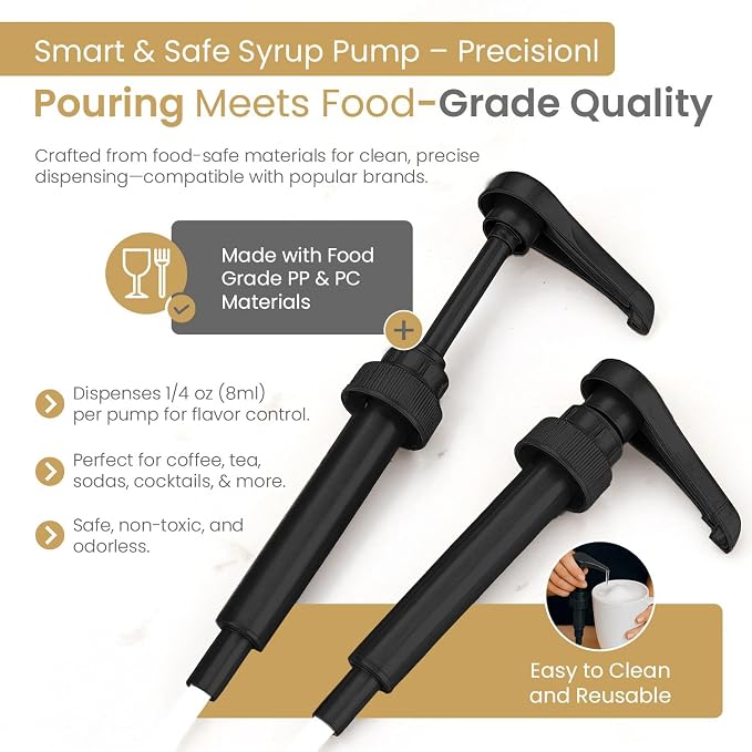 12 Pack Black Syrup Pump Dispenser for 750ml Plastic Bottles Torani | Consistent Liquid Measurement Accurate Beverage Measurement