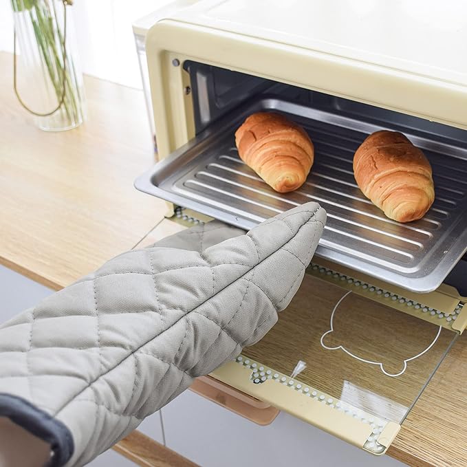 ARCLIBER 16" Quilted Terry Oven Mitts 1 Pair Heat Resistant Kitchen | Quilted Lining, 1 Pair, Heat Resistant, Classic, Cotton Blend, Cooking, Baking, Grilling, Non-Slip Grip