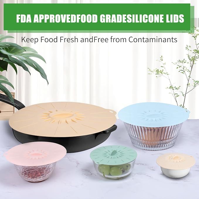 9 Pack Silicone Lids, Microwave Splatter Covers - Reusable, Heat Resistant Lids (5 Sizes) for Bowls, Cups, Plates, Pots, Pans & Skillets - Stovetop, Oven, Fridge & Dishwasher Safe