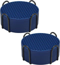 Silicone Coaster Set of 16 with Holder, Drinks Coasters, Suitable for All Cups, Hot or Cold, Anti-Slip, Non-Stick, Anti-Overflow Tabletop Protection and Decor (Navy Blue, 16 Pcs)