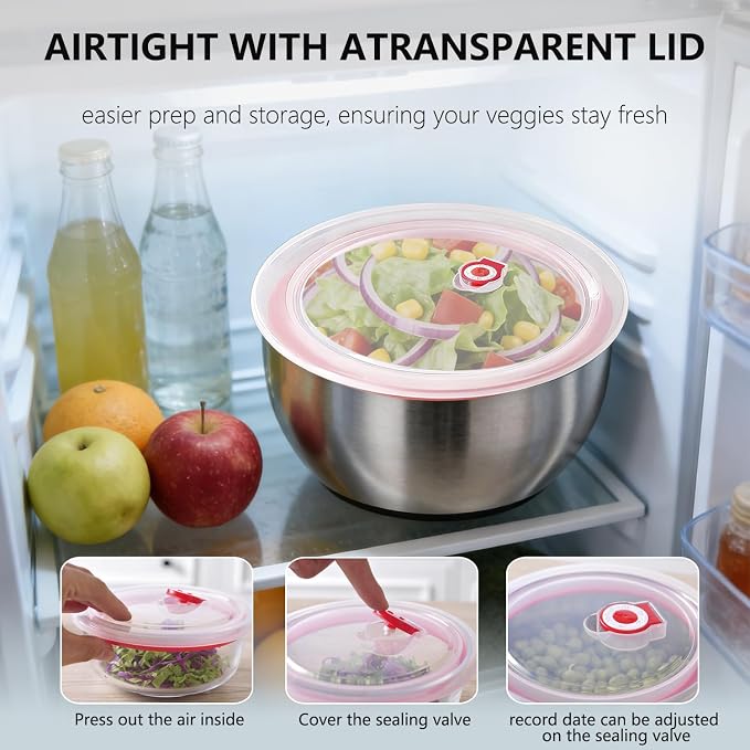 Large Stainless Steel Pump Salad Spinner with Drain Lettuce Spinner with Strainer Fruit Cleaner |Vegetable Washer Salad Cleaner, Non-Slip Base Dishwasher Safe