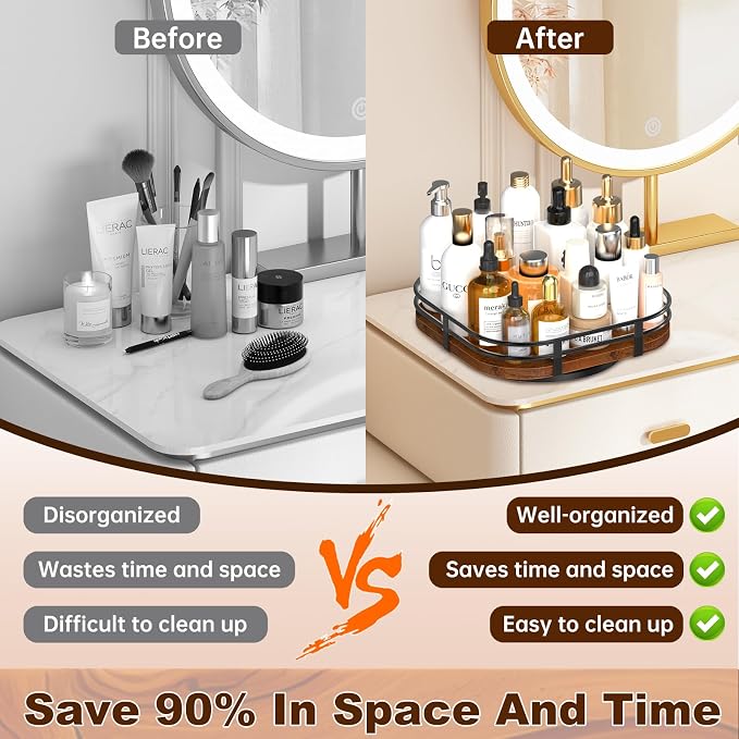 12" Large Lazy Susan Turntable Organizer -Rotating Spice Rack for Table Top | Wood Spice Cabinet Organizer for Pantry Kitchen Countertop Coffee Bar Cupboard Bathroom Vanity Storage