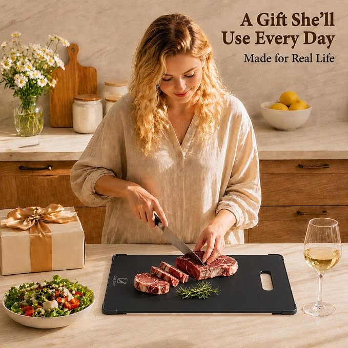 16x12 Black Tempered Glass cutting boards for kitchen dishwasher safe | Non-Slip Corner Guards,Shatter-Resistant,Scratch-Resistant,Food-Safe & Non-Toxic,large cutting board